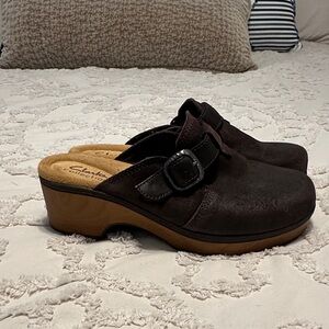 Clarks Women's Dark Brown Mules with Buckle